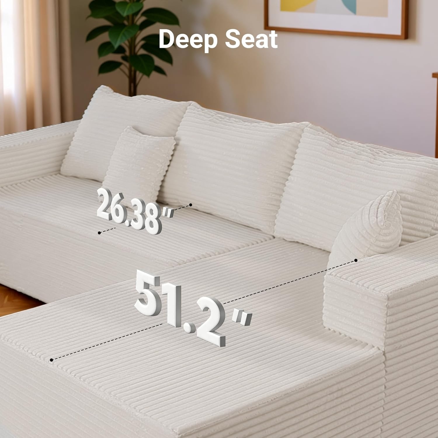 image:imageClaiks Boneless Couch Cloud Couch Sectional LShape Corduroy Modular Sectional Sofa Deep Seat Upholstered Couches for Living Room No Assembly Required Black Right Facing ChaiseBeige