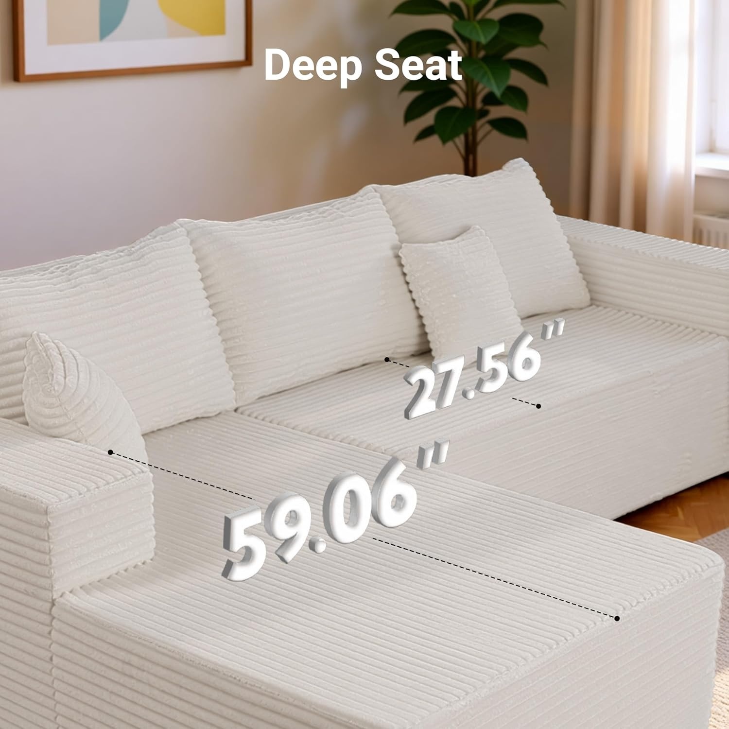 image:imageClaiks Boneless Couch Cloud Couch Sectional LShape Corduroy Modular Sectional Sofa Deep Seat Upholstered Couches for Living Room No Assembly Required Black Right Facing ChaiseBeige