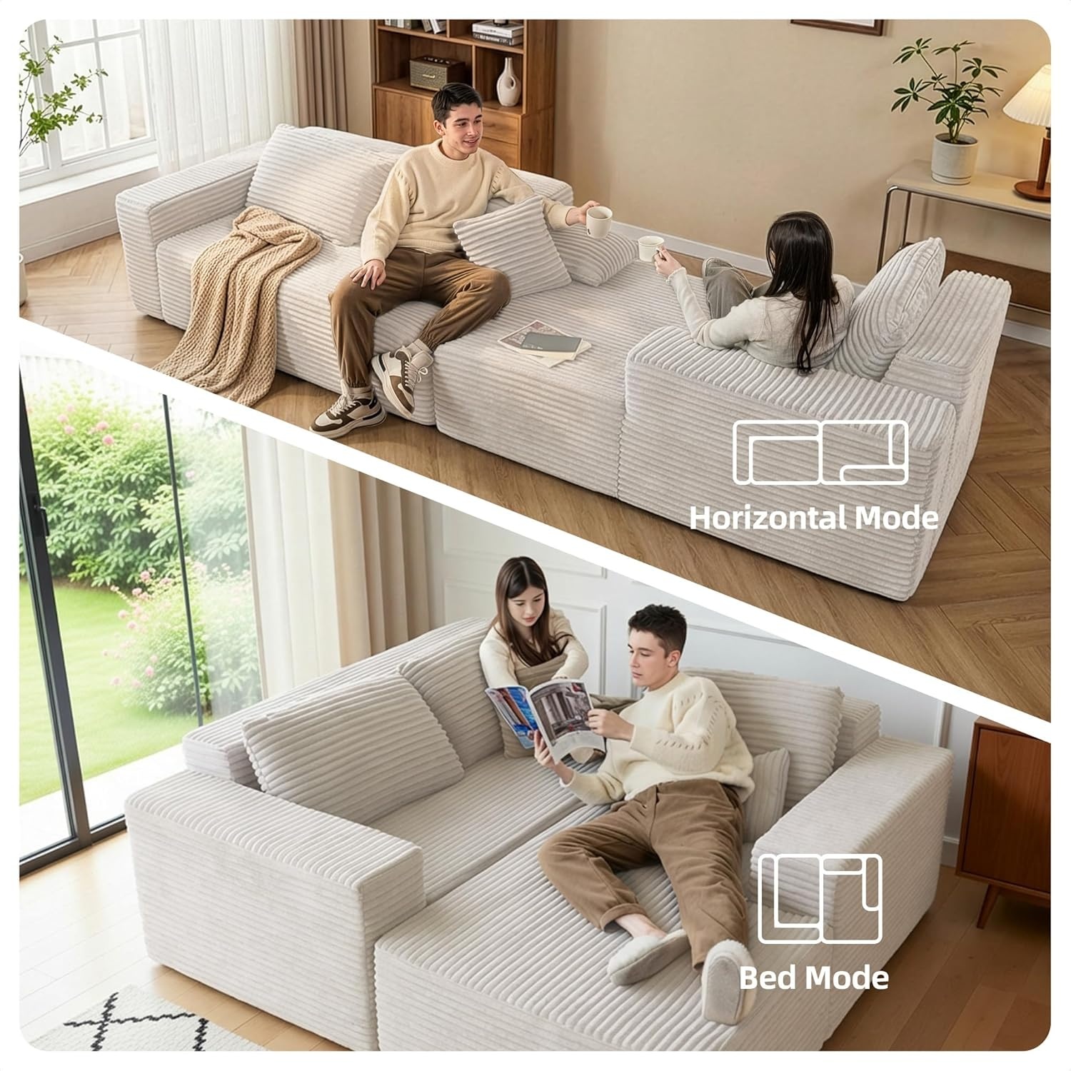 image:imageClaiks Boneless Couch Cloud Couch Sectional LShape Corduroy Modular Sectional Sofa Deep Seat Upholstered Couches for Living Room No Assembly Required Black Right Facing ChaiseBeige