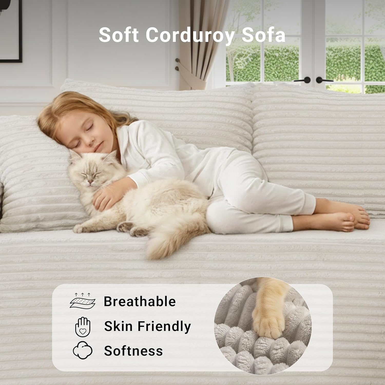 image:imageClaiks Boneless Couch Cloud Couch Sectional LShape Corduroy Modular Sectional Sofa Deep Seat Upholstered Couches for Living Room No Assembly Required Black Left Facing ChaiseBeige