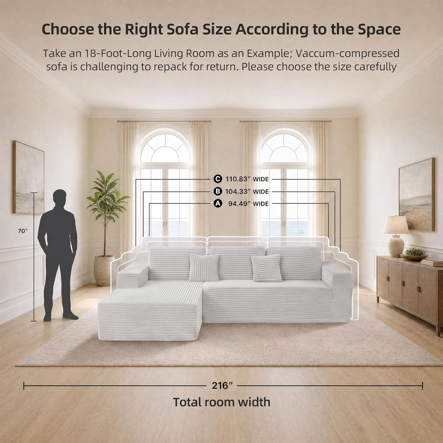 image:imageClaiks Boneless Couch Cloud Couch Sectional LShape Corduroy Modular Sectional Sofa Deep Seat Upholstered Couches for Living Room No Assembly Required Black Right Facing ChaiseBeige