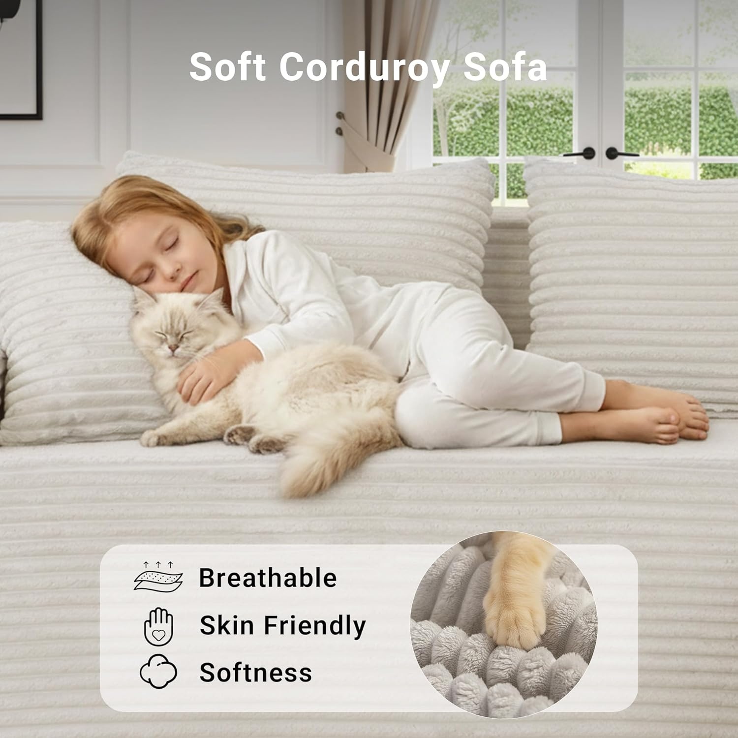 image:imageClaiks Boneless Couch Cloud Couch Sectional LShape Corduroy Modular Sectional Sofa Deep Seat Upholstered Couches for Living Room No Assembly Required Black Right Facing ChaiseBeige