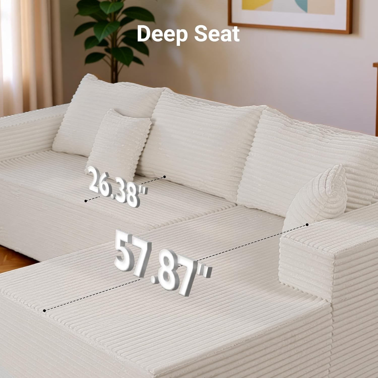 image:imageClaiks Boneless Couch Cloud Couch Sectional LShape Corduroy Modular Sectional Sofa Deep Seat Upholstered Couches for Living Room No Assembly Required Black Right Facing ChaiseBeige