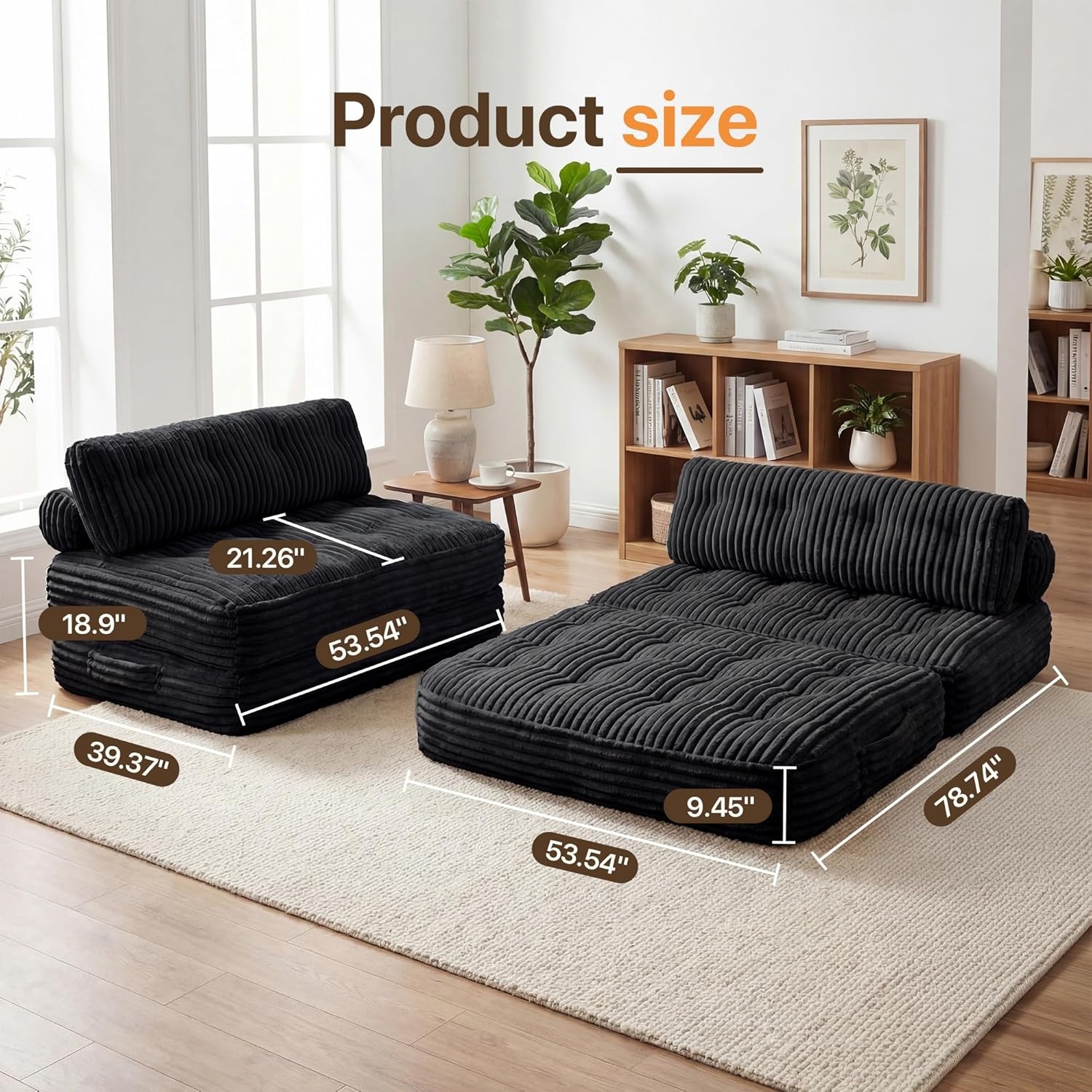 image:imageClaiks Folding Sofa Bed Boneless Chair with Pillow Sleeper Sofa with Back Support Sleeper Chair Portable Fold Out Chair Bed Comfy Foldable Mattress for Living Room Pink SingleBlack