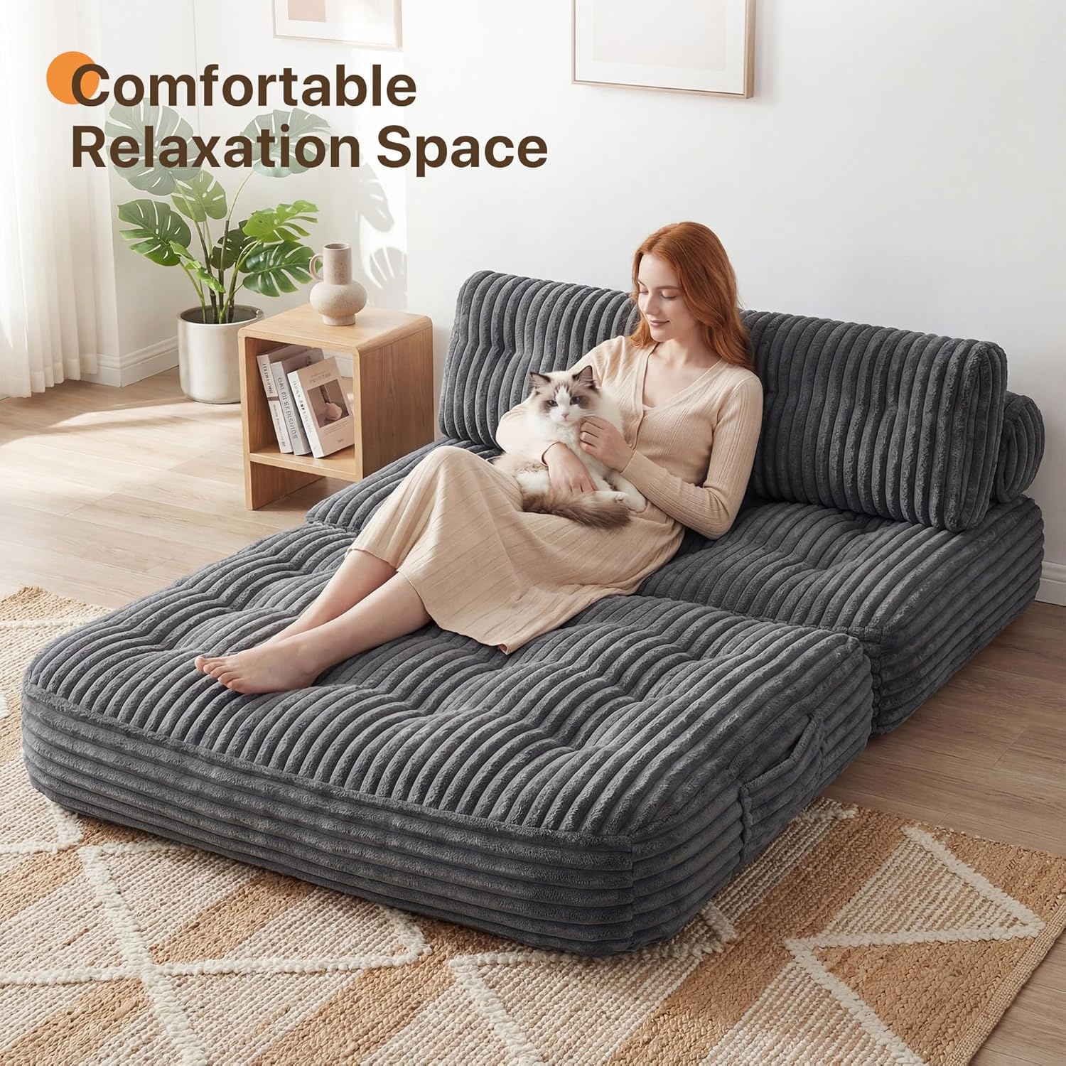 image:imageClaiks Folding Sofa Bed Boneless Chair with Pillow Sleeper Sofa with Back Support Sleeper Chair Portable Fold Out Chair Bed Comfy Foldable Mattress for Living Room Pink SingleDark Grey