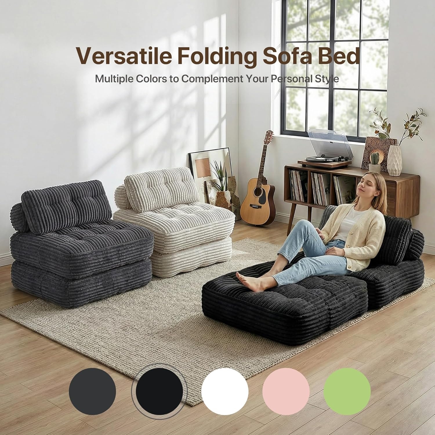 image:imageClaiks Folding Sofa Bed Boneless Chair with Pillow Sleeper Sofa with Back Support Sleeper Chair Portable Fold Out Chair Bed Comfy Foldable Mattress for Living Room Pink SingleBlack