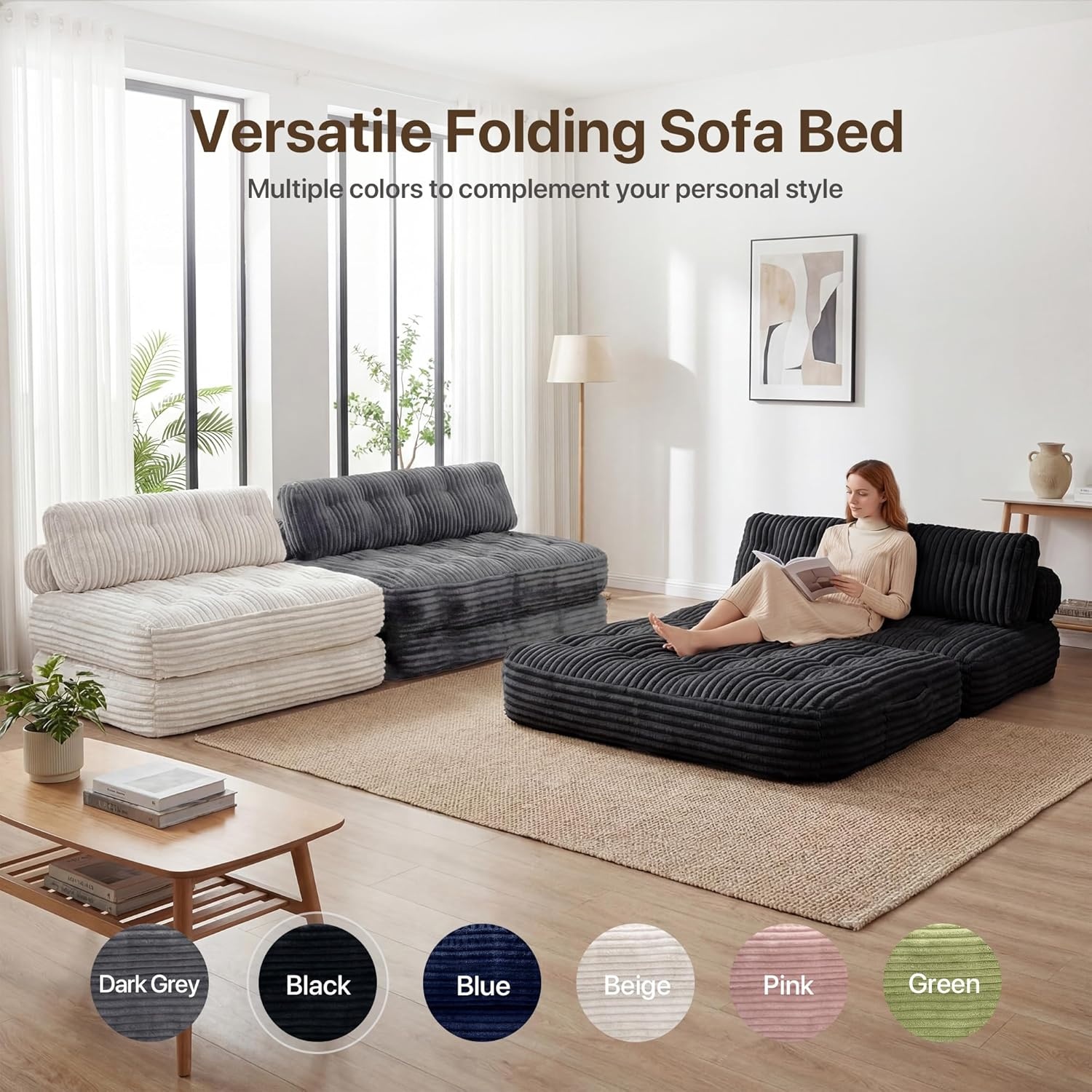 image:imageClaiks Folding Sofa Bed Boneless Chair with Pillow Sleeper Sofa with Back Support Sleeper Chair Portable Fold Out Chair Bed Comfy Foldable Mattress for Living Room Pink SingleBlack