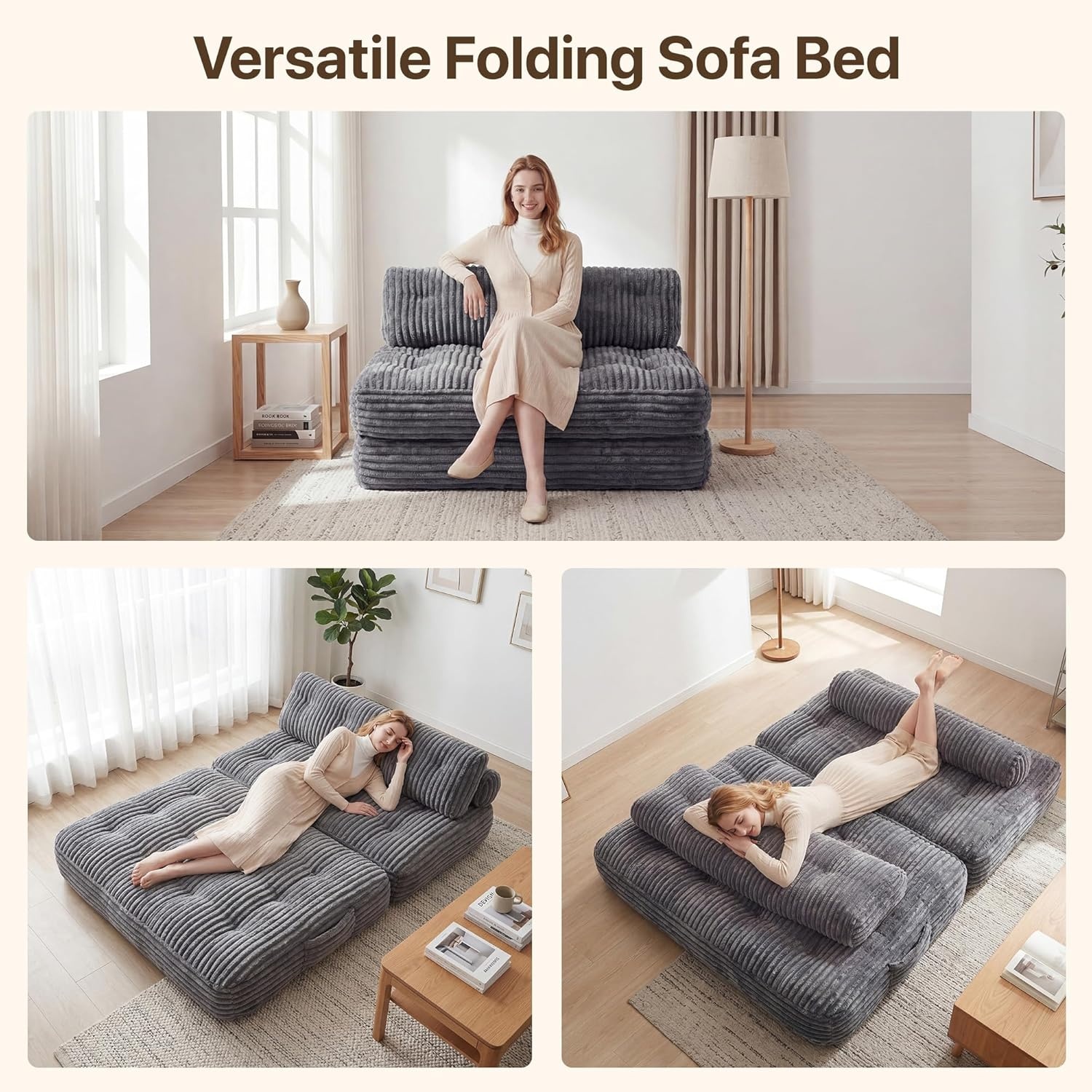 image:imageClaiks Folding Sofa Bed Boneless Chair with Pillow Sleeper Sofa with Back Support Sleeper Chair Portable Fold Out Chair Bed Comfy Foldable Mattress for Living Room Pink SingleDark Grey