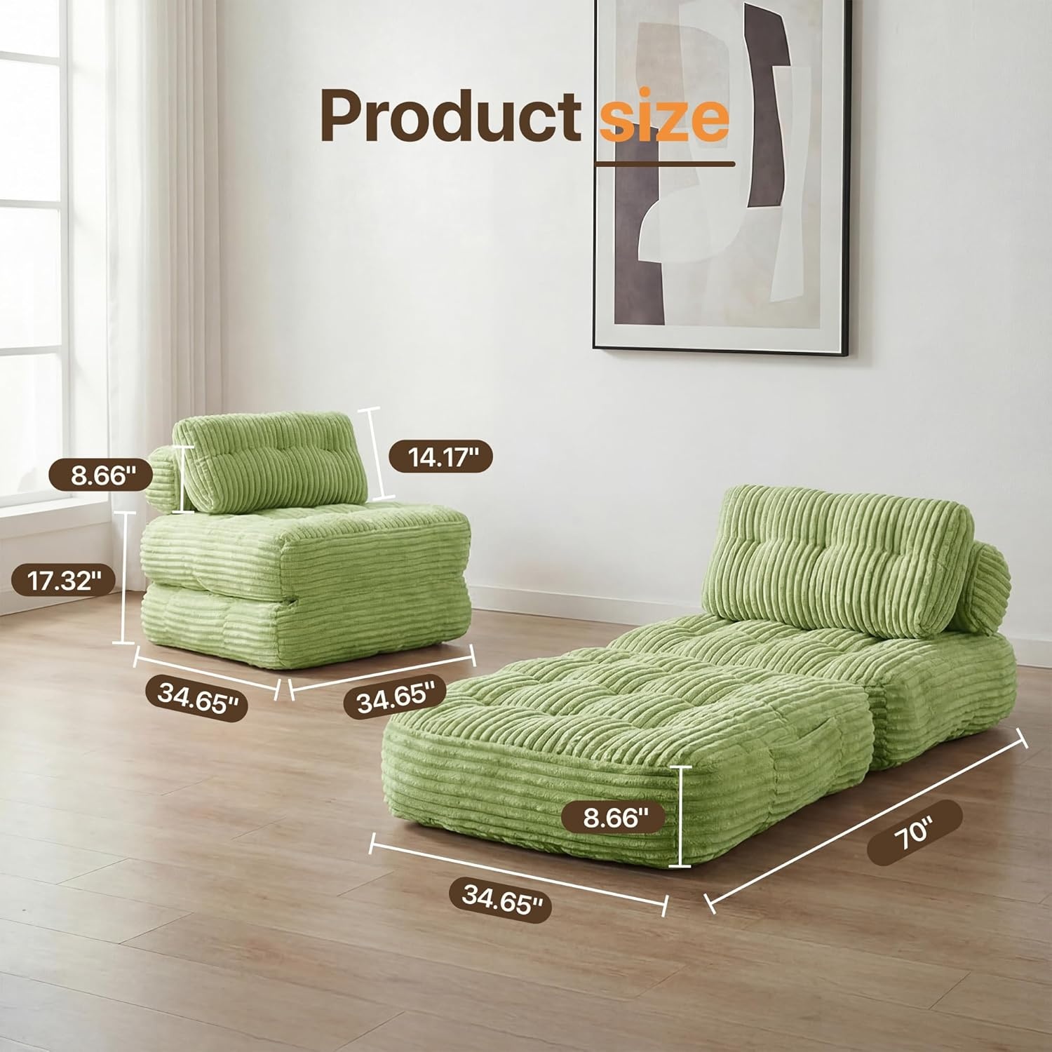 image:imageClaiks Folding Sofa Bed Boneless Chair with Pillow Sleeper Sofa with Back Support Sleeper Chair Portable Fold Out Chair Bed Comfy Foldable Mattress for Living Room Pink SingleGreen