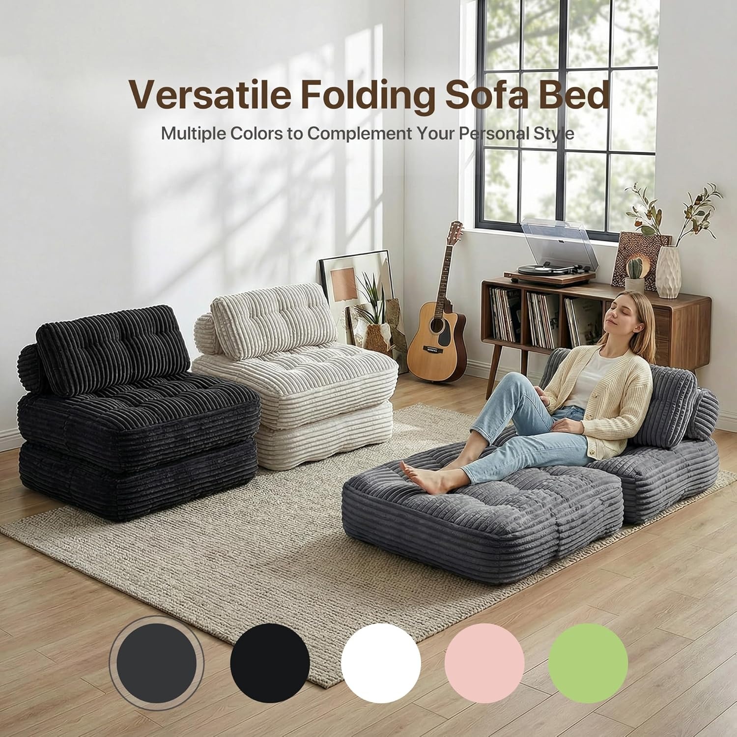image:imageClaiks Folding Sofa Bed Boneless Chair with Pillow Sleeper Sofa with Back Support Sleeper Chair Portable Fold Out Chair Bed Comfy Foldable Mattress for Living Room Pink SingleDark Grey