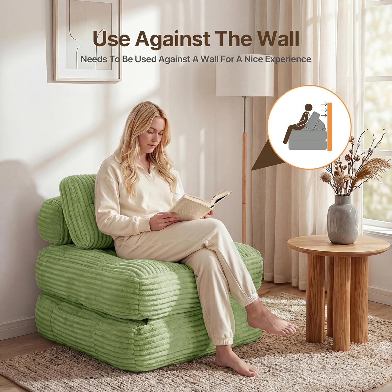 image:imageClaiks Folding Sofa Bed Boneless Chair with Pillow Sleeper Sofa with Back Support Sleeper Chair Portable Fold Out Chair Bed Comfy Foldable Mattress for Living Room Pink SingleGreen