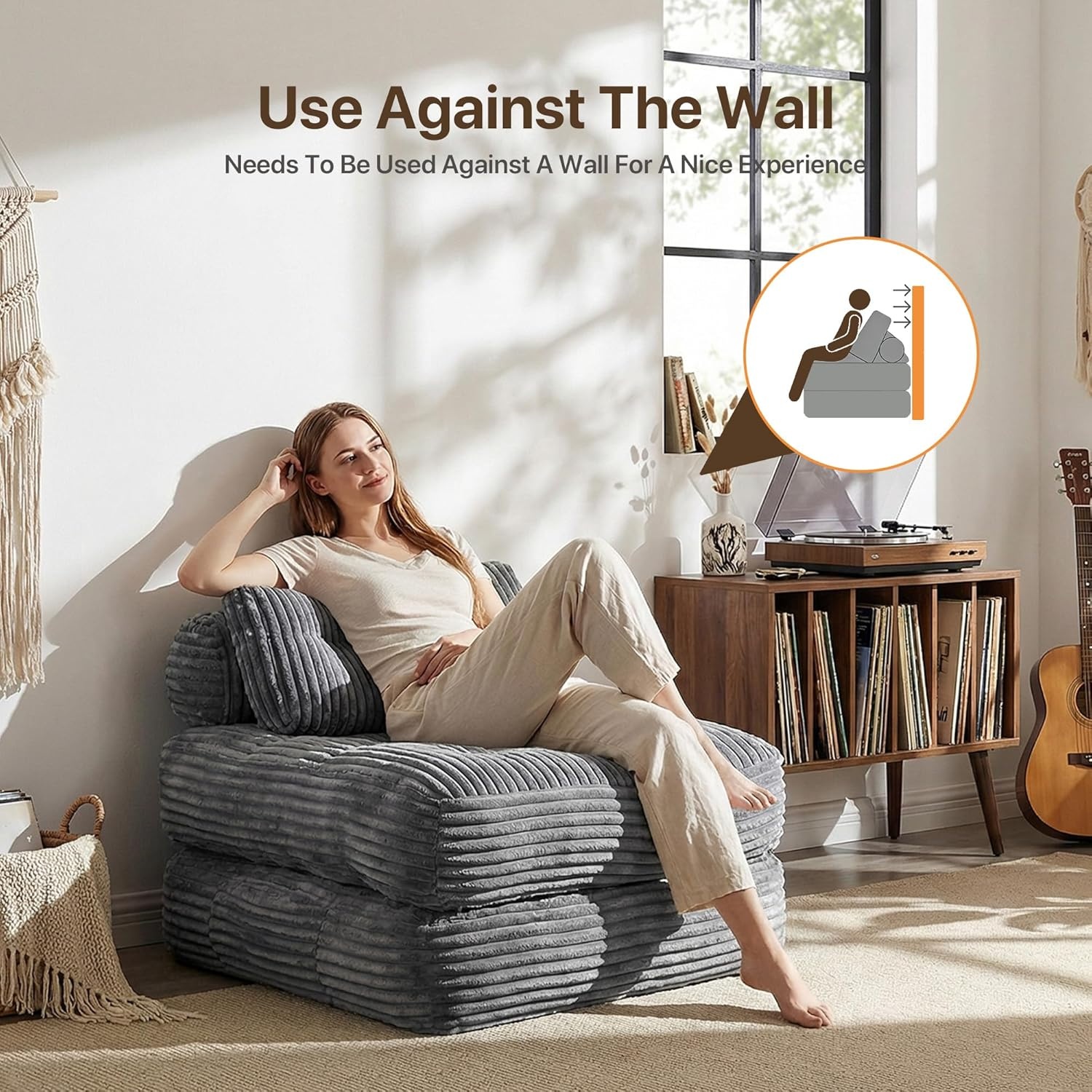 image:imageClaiks Folding Sofa Bed Boneless Chair with Pillow Sleeper Sofa with Back Support Sleeper Chair Portable Fold Out Chair Bed Comfy Foldable Mattress for Living Room Pink SingleDark Grey