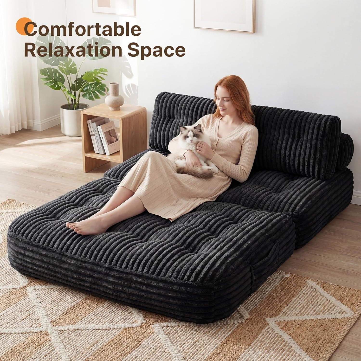 image:imageClaiks Folding Sofa Bed Boneless Chair with Pillow Sleeper Sofa with Back Support Sleeper Chair Portable Fold Out Chair Bed Comfy Foldable Mattress for Living Room Pink SingleBlack