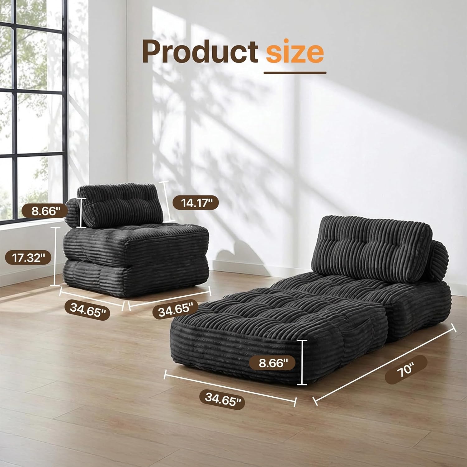 image:imageClaiks Folding Sofa Bed Boneless Chair with Pillow Sleeper Sofa with Back Support Sleeper Chair Portable Fold Out Chair Bed Comfy Foldable Mattress for Living Room Pink SingleBlack