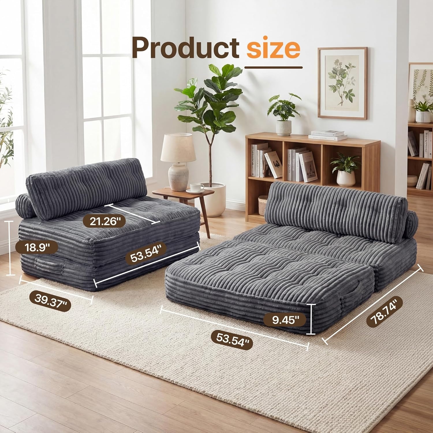 image:imageClaiks Folding Sofa Bed Boneless Chair with Pillow Sleeper Sofa with Back Support Sleeper Chair Portable Fold Out Chair Bed Comfy Foldable Mattress for Living Room Pink SingleDark Grey