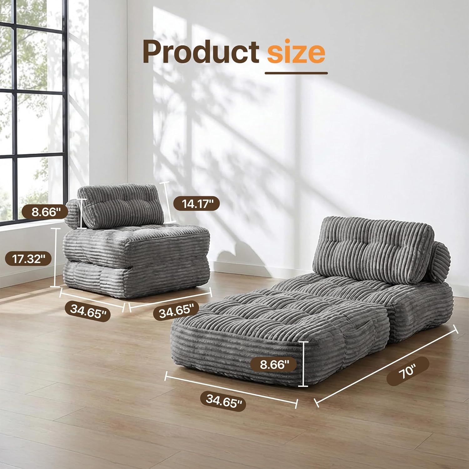 image:imageClaiks Folding Sofa Bed Boneless Chair with Pillow Sleeper Sofa with Back Support Sleeper Chair Portable Fold Out Chair Bed Comfy Foldable Mattress for Living Room Pink SingleDark Grey