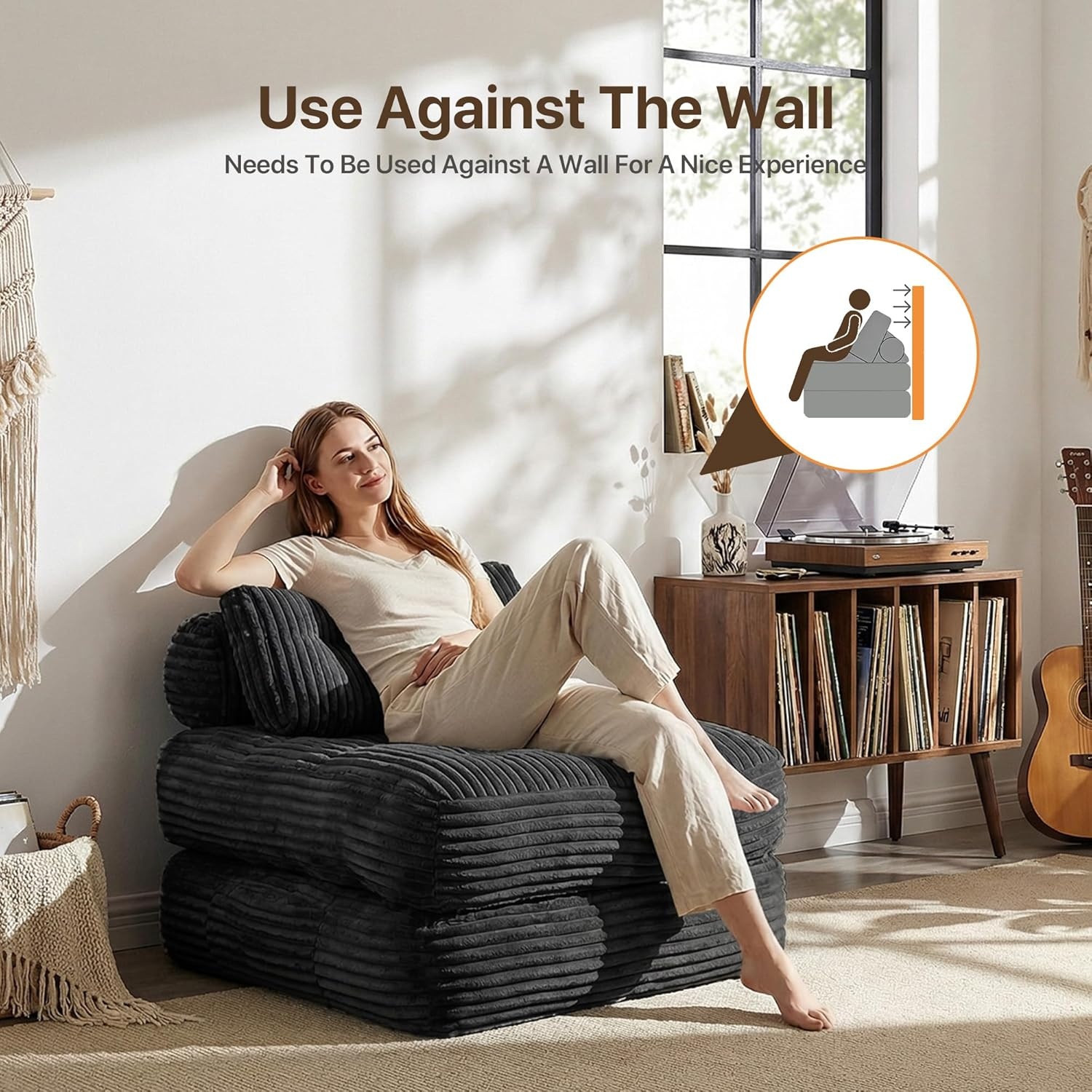 image:imageClaiks Folding Sofa Bed Boneless Chair with Pillow Sleeper Sofa with Back Support Sleeper Chair Portable Fold Out Chair Bed Comfy Foldable Mattress for Living Room Pink SingleBlack