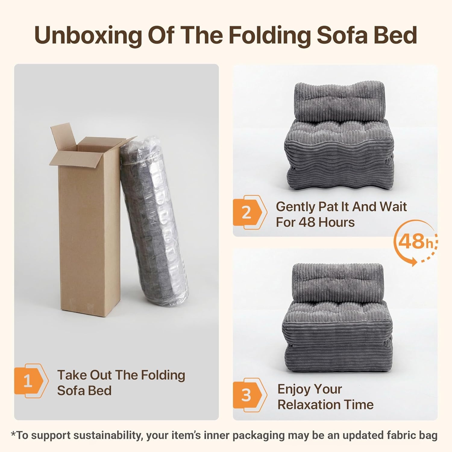 image:imageClaiks Folding Sofa Bed Boneless Chair with Pillow Sleeper Sofa with Back Support Sleeper Chair Portable Fold Out Chair Bed Comfy Foldable Mattress for Living Room Pink SingleDark Grey