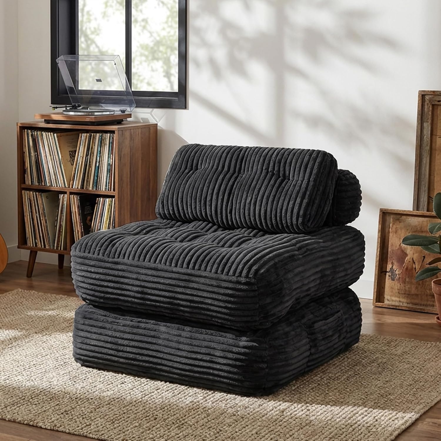 image:imageClaiks Folding Sofa Bed Boneless Chair with Pillow Sleeper Sofa with Back Support Sleeper Chair Portable Fold Out Chair Bed Comfy Foldable Mattress for Living Room Pink SingleBlack