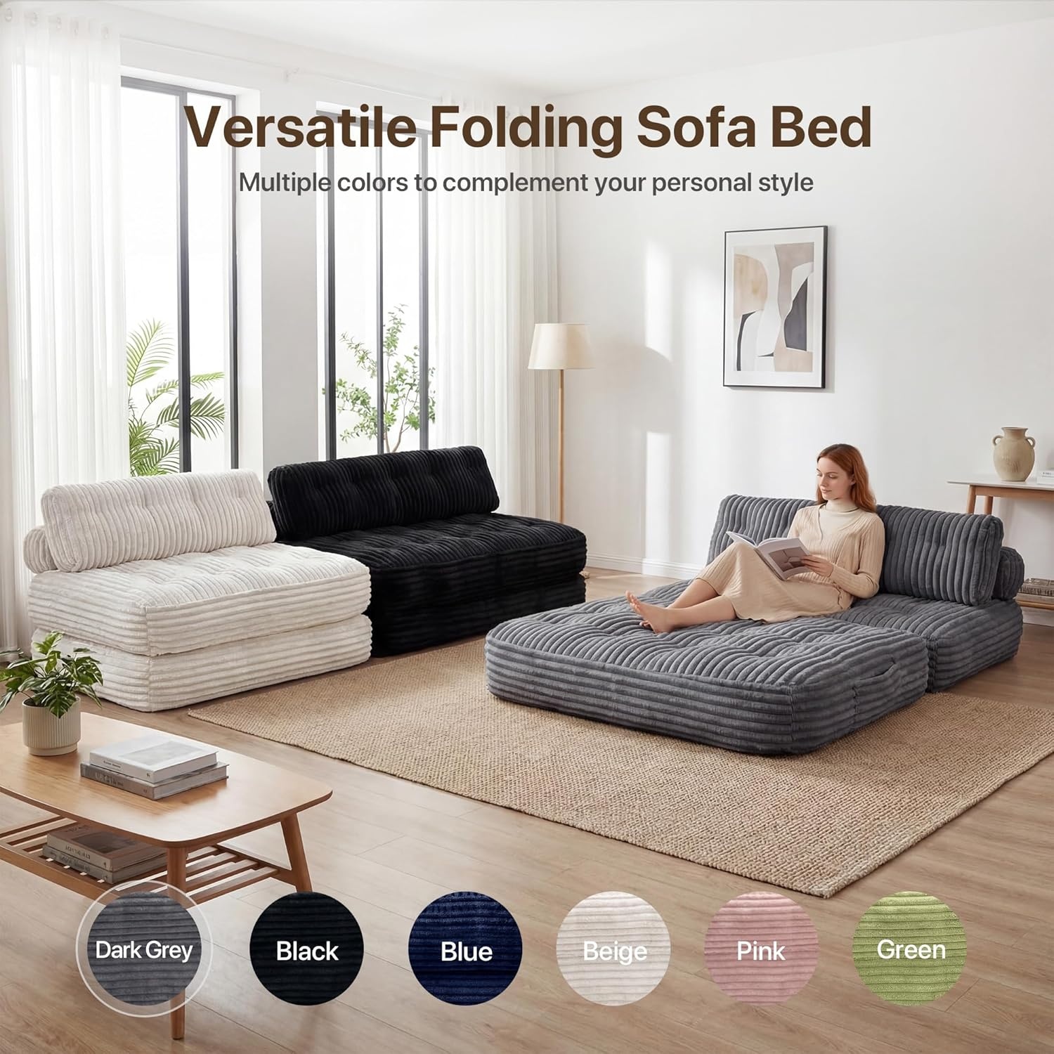 image:imageClaiks Folding Sofa Bed Boneless Chair with Pillow Sleeper Sofa with Back Support Sleeper Chair Portable Fold Out Chair Bed Comfy Foldable Mattress for Living Room Pink SingleDark Grey