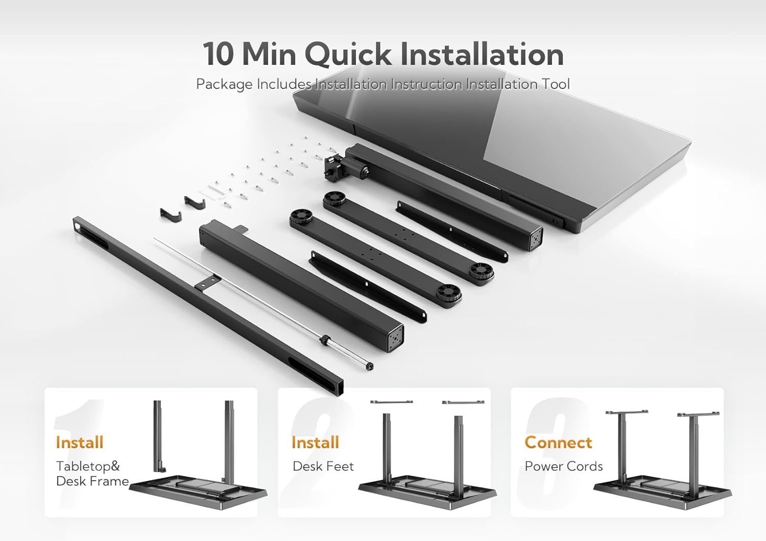 image:imageClaiks Glass Standing Desk with Drawers 4824 Inch Adjustable Stand Up Desk Quick Install Home Office Computer Desk with USB Ports WhiteBlack