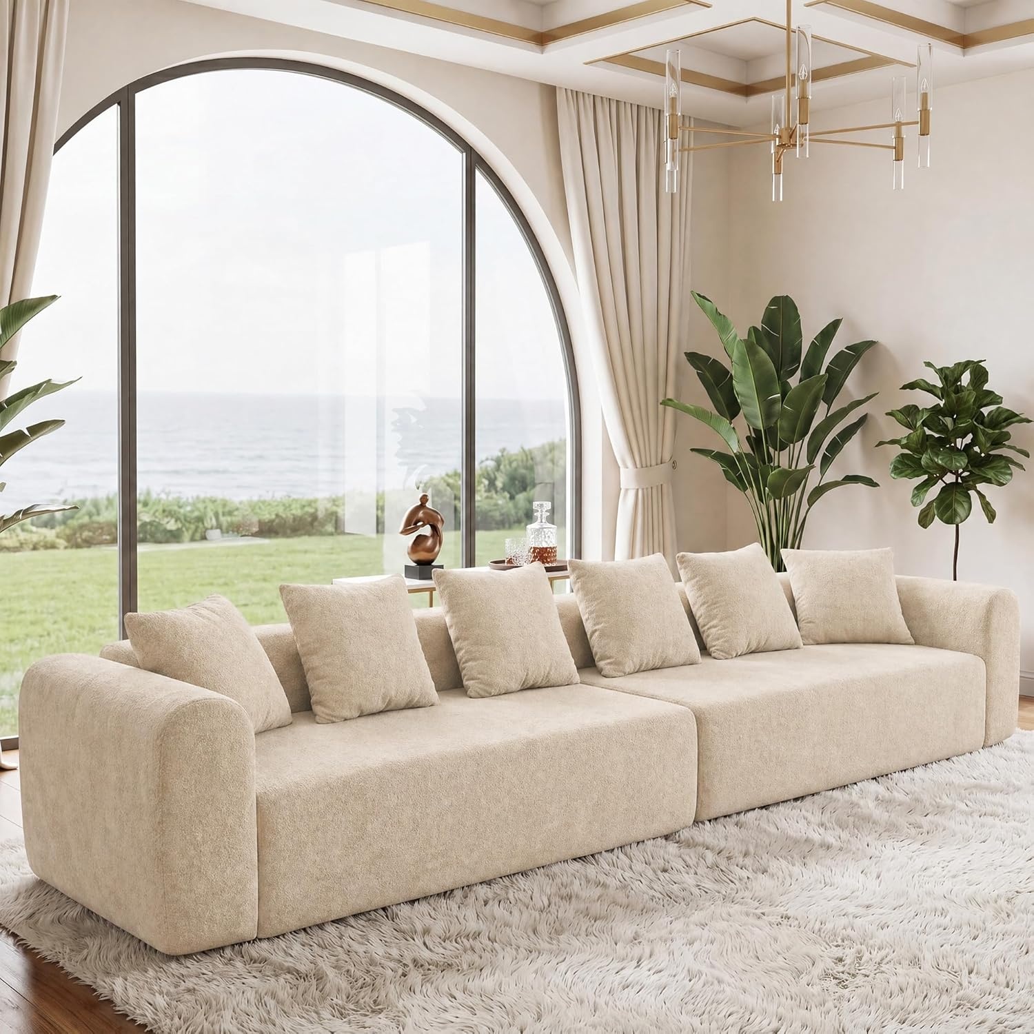 image:imageClaiks Pebble Boneless Couch 71 Chaise Longue Modular Sectional Sofa Deep Seat Couches for Living Room Soft Knitted Fabric for Apartment Bedroom No Assembly RequiredBeigeBeige