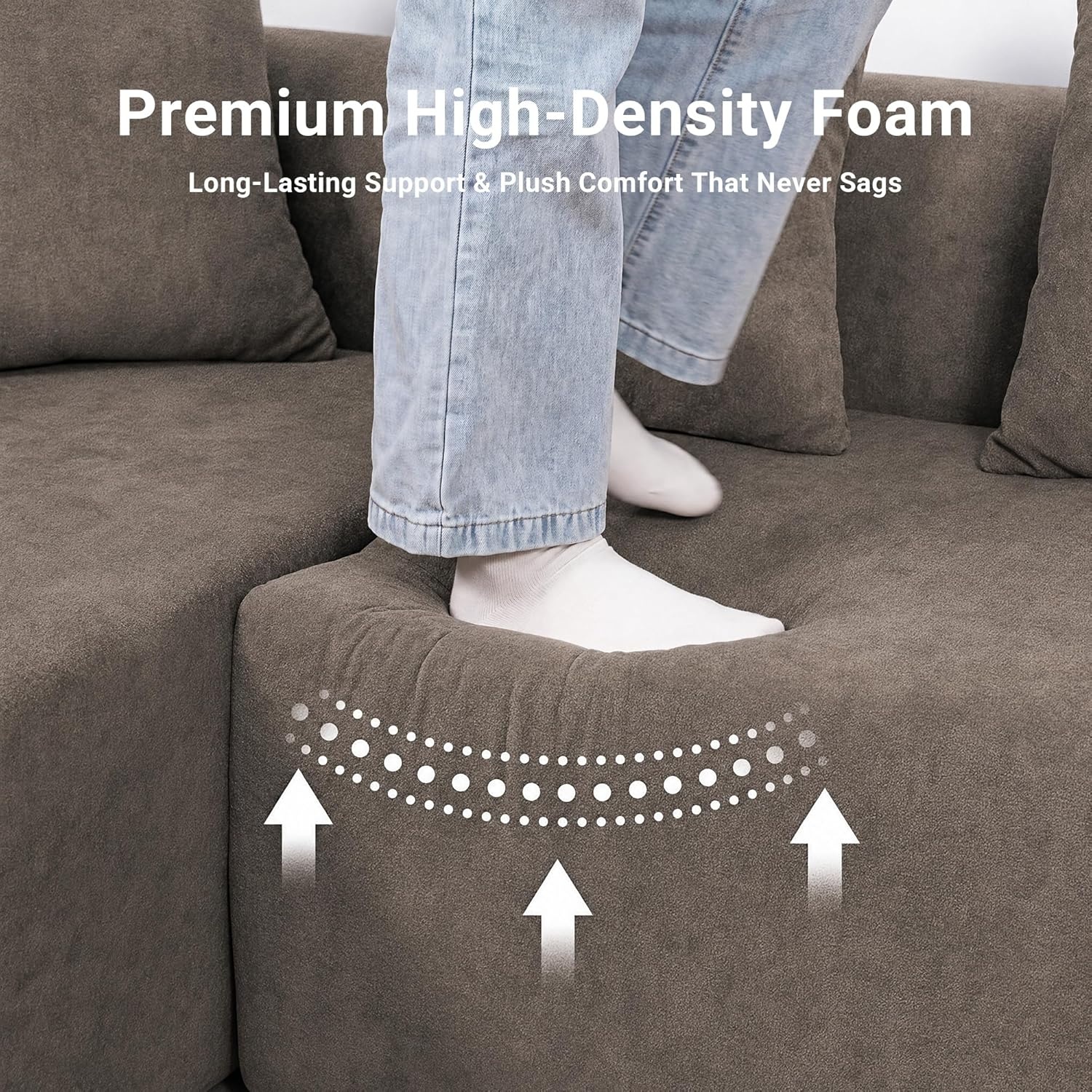 image:imageClaiks Pebble Boneless Couch 71 Chaise Longue Modular Sectional Sofa Deep Seat Couches for Living Room Soft Knitted Fabric for Apartment Bedroom No Assembly RequiredBeigeLight Grey