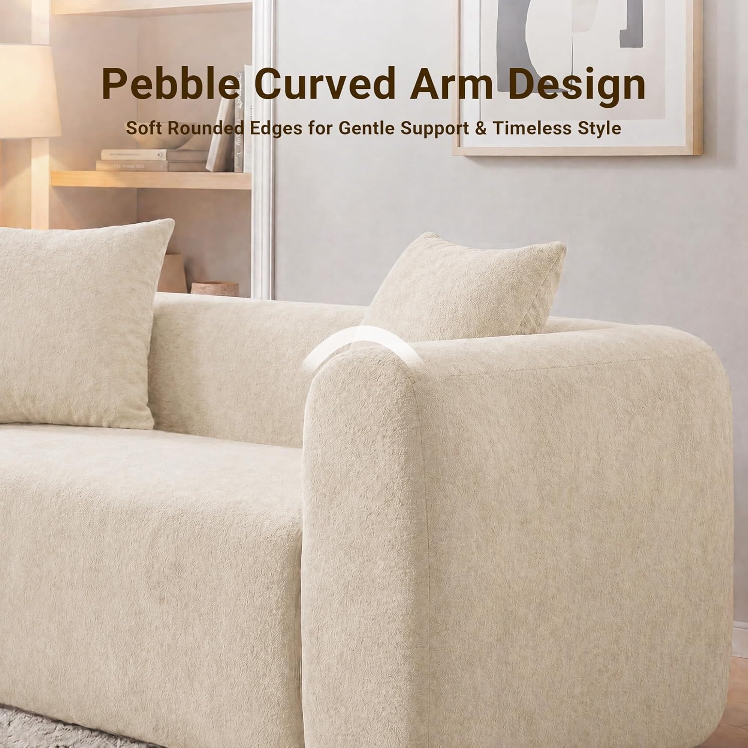 image:imageClaiks Pebble Boneless Couch 71 Chaise Longue Modular Sectional Sofa Deep Seat Couches for Living Room Soft Knitted Fabric for Apartment Bedroom No Assembly RequiredBeigeBeige