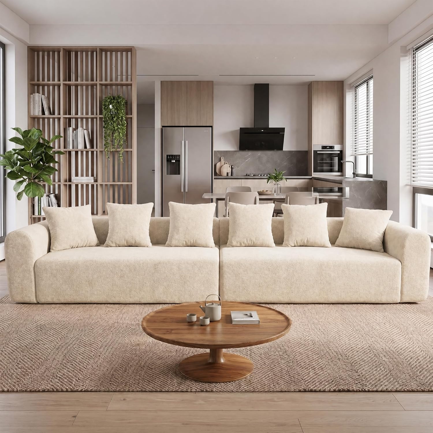 image:imageClaiks Pebble Boneless Couch 71 Chaise Longue Modular Sectional Sofa Deep Seat Couches for Living Room Soft Knitted Fabric for Apartment Bedroom No Assembly RequiredBeigeBeige