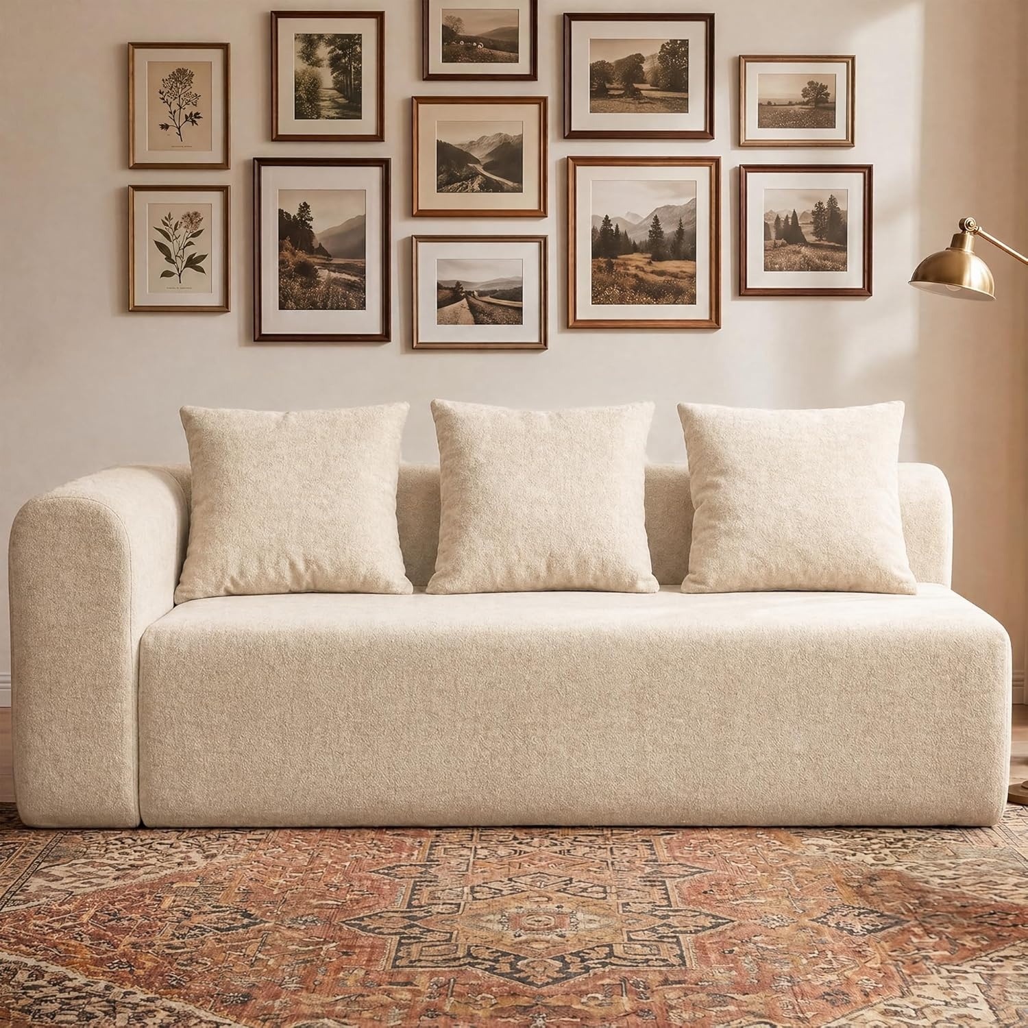 image:imageClaiks Pebble Boneless Couch 71 Chaise Longue Modular Sectional Sofa Deep Seat Couches for Living Room Soft Knitted Fabric for Apartment Bedroom No Assembly RequiredBeigeBeige