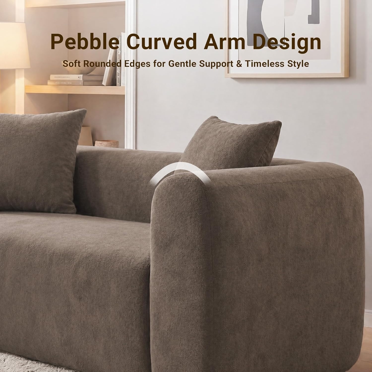 image:imageClaiks Pebble Boneless Couch 71 Chaise Longue Modular Sectional Sofa Deep Seat Couches for Living Room Soft Knitted Fabric for Apartment Bedroom No Assembly RequiredBeigeLight Grey