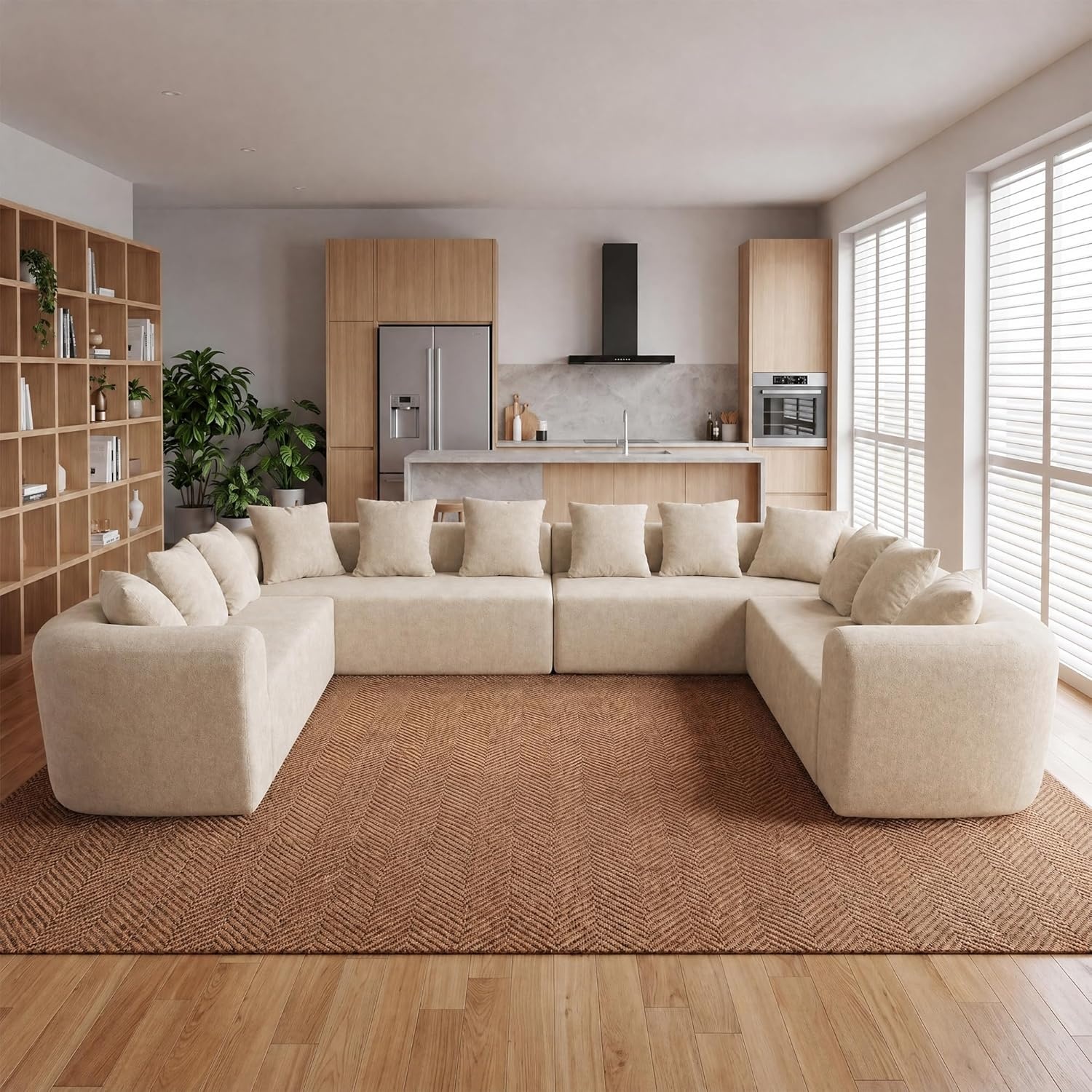 image:imageClaiks Pebble Boneless Couch 71 Chaise Longue Modular Sectional Sofa Deep Seat Couches for Living Room Soft Knitted Fabric for Apartment Bedroom No Assembly RequiredBeigeBeige