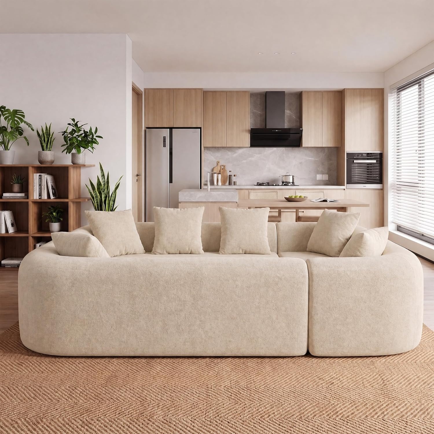 image:imageClaiks Pebble Boneless Couch 71 Chaise Longue Modular Sectional Sofa Deep Seat Couches for Living Room Soft Knitted Fabric for Apartment Bedroom No Assembly RequiredBeigeBeige