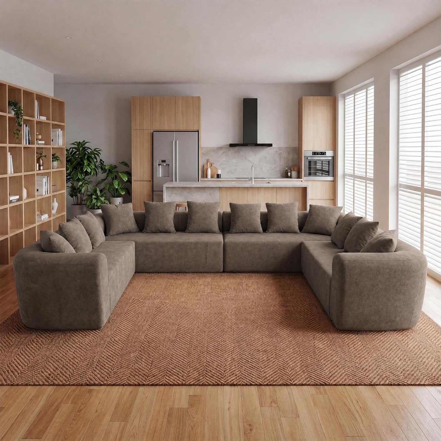 image:imageClaiks Pebble Boneless Couch 71 Chaise Longue Modular Sectional Sofa Deep Seat Couches for Living Room Soft Knitted Fabric for Apartment Bedroom No Assembly RequiredBeigeLight Grey
