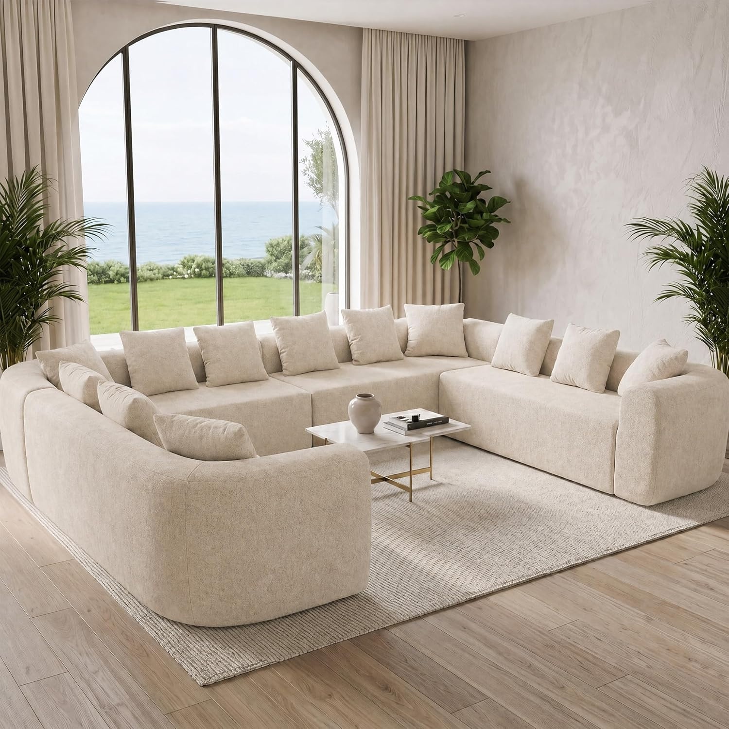 image:imageClaiks Pebble Boneless Couch 71 Chaise Longue Modular Sectional Sofa Deep Seat Couches for Living Room Soft Knitted Fabric for Apartment Bedroom No Assembly RequiredBeigeBeige