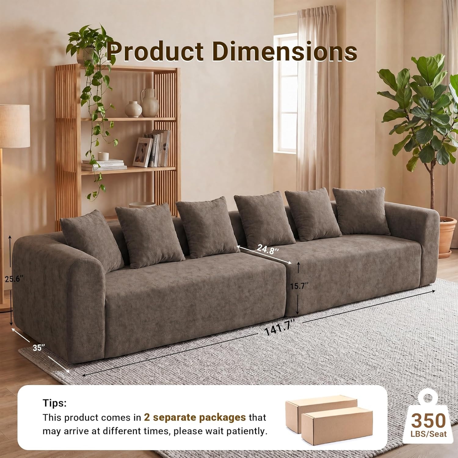 image:imageClaiks Pebble Boneless Couch 71 Chaise Longue Modular Sectional Sofa Deep Seat Couches for Living Room Soft Knitted Fabric for Apartment Bedroom No Assembly RequiredBeigeLight Grey