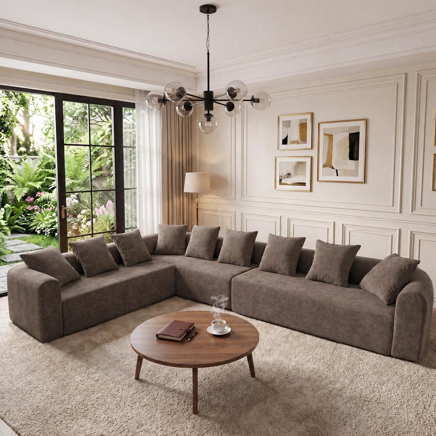 image:imageClaiks Pebble Boneless Couch 71 Chaise Longue Modular Sectional Sofa Deep Seat Couches for Living Room Soft Knitted Fabric for Apartment Bedroom No Assembly RequiredBeigeLight Grey