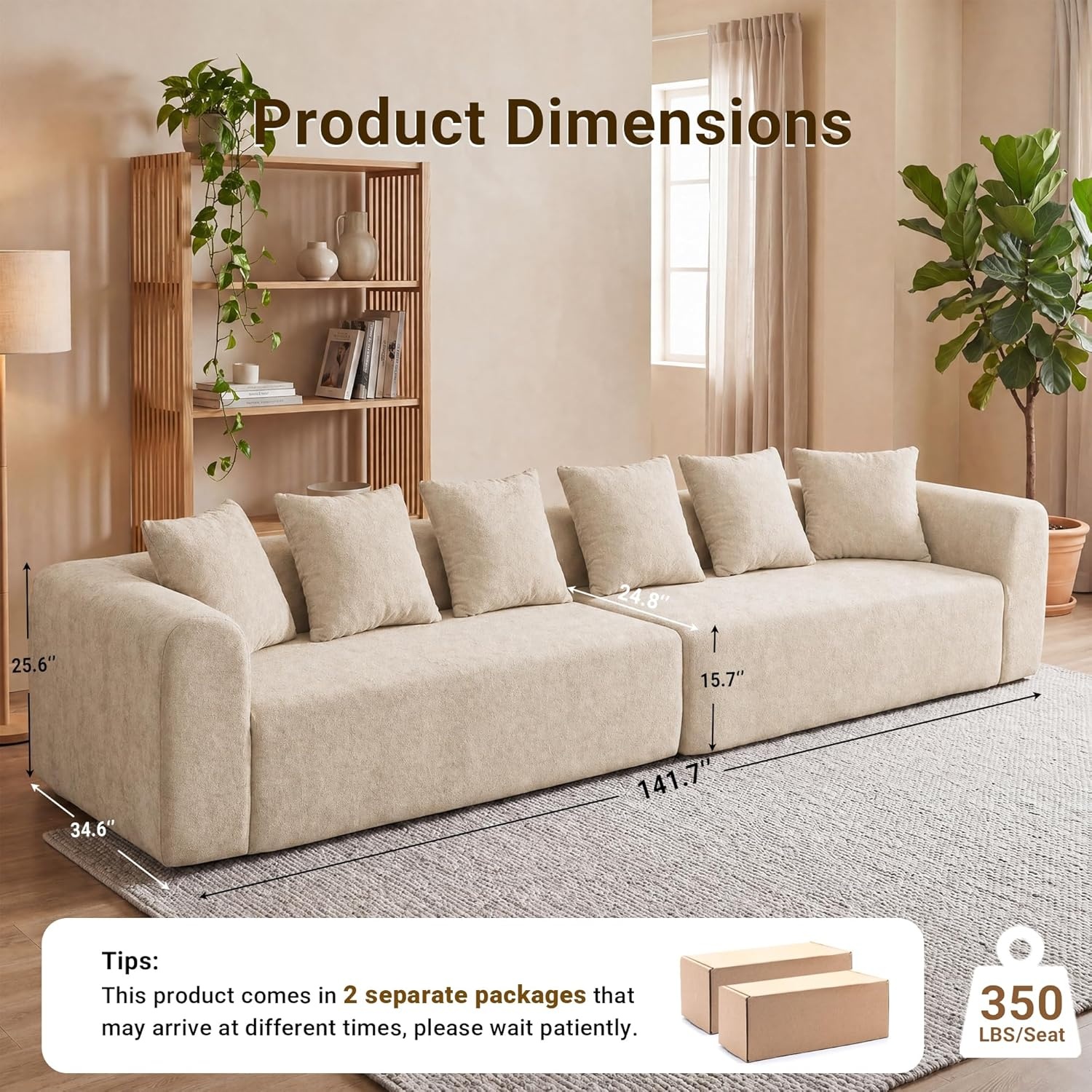 image:imageClaiks Pebble Boneless Couch 71 Chaise Longue Modular Sectional Sofa Deep Seat Couches for Living Room Soft Knitted Fabric for Apartment Bedroom No Assembly RequiredBeigeBeige