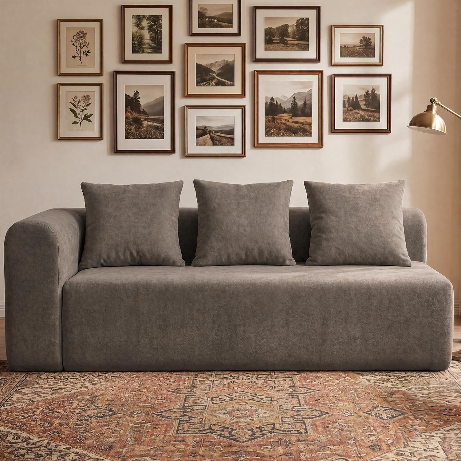 image:imageClaiks Pebble Boneless Couch 71 Chaise Longue Modular Sectional Sofa Deep Seat Couches for Living Room Soft Knitted Fabric for Apartment Bedroom No Assembly RequiredBeigeLight Grey