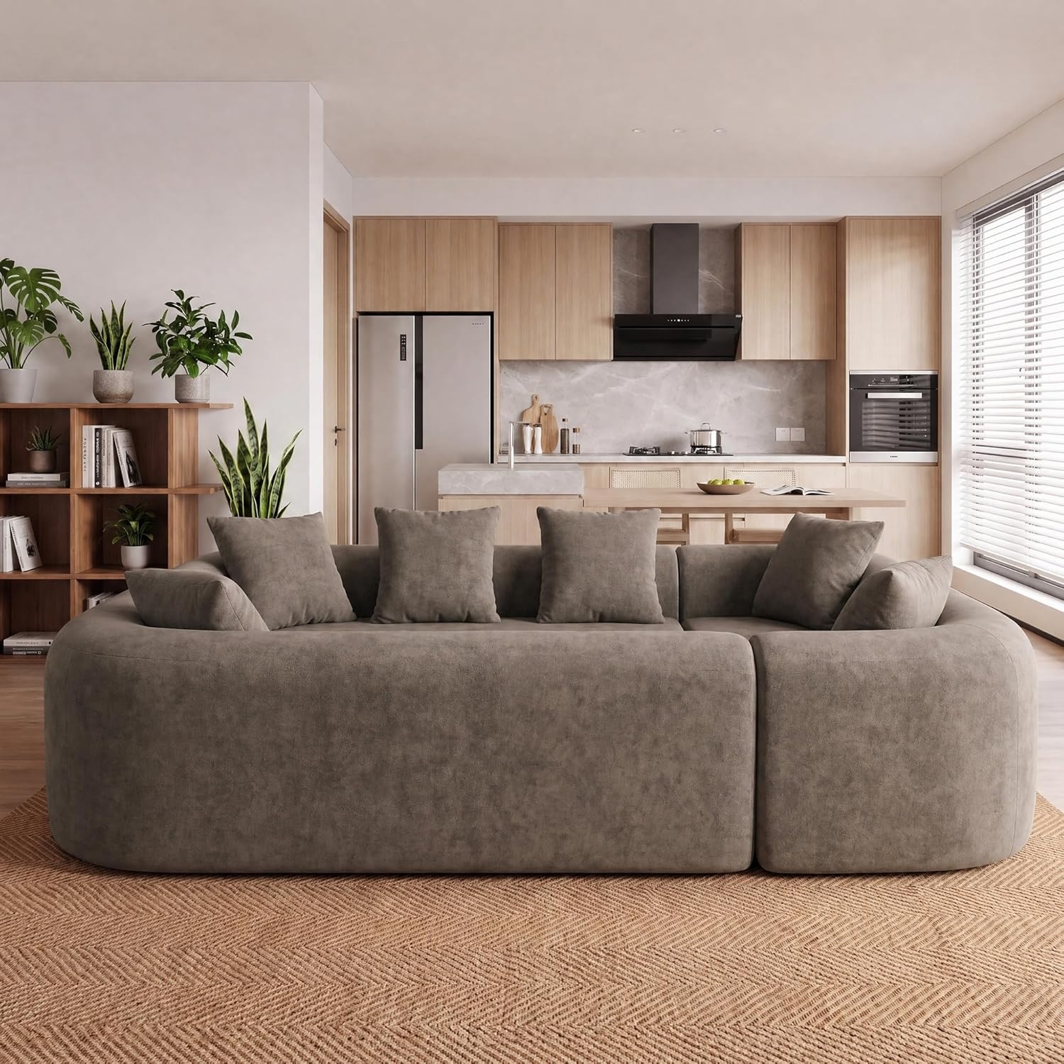 image:imageClaiks Pebble Boneless Couch 71 Chaise Longue Modular Sectional Sofa Deep Seat Couches for Living Room Soft Knitted Fabric for Apartment Bedroom No Assembly RequiredBeigeLight Grey