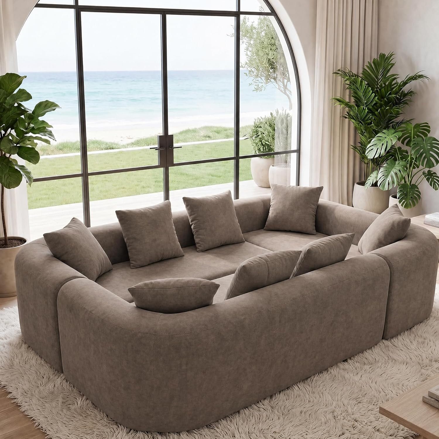 image:imageClaiks Pebble Boneless Couch 71 Chaise Longue Modular Sectional Sofa Deep Seat Couches for Living Room Soft Knitted Fabric for Apartment Bedroom No Assembly RequiredBeigeLight Grey
