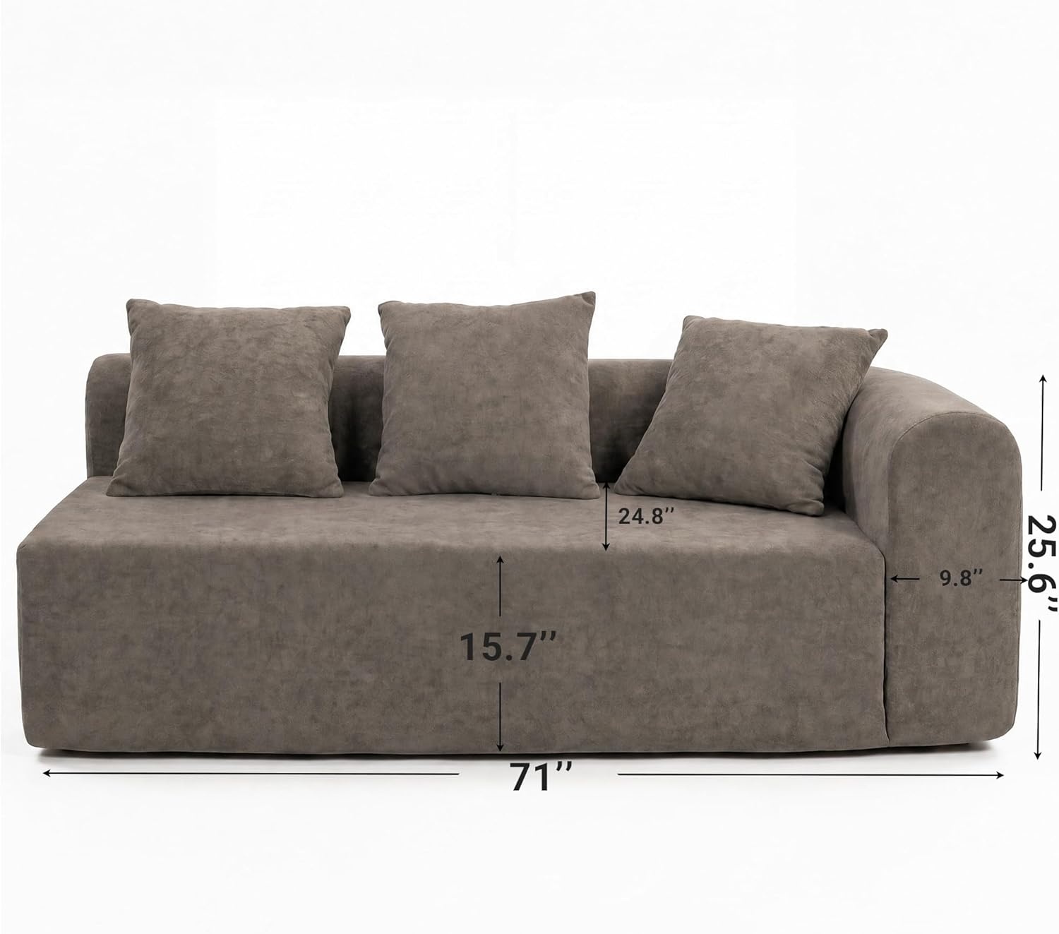 image:imageClaiks Pebble Boneless Couch 71 Chaise Longue Modular Sectional Sofa Deep Seat Couches for Living Room Soft Knitted Fabric for Apartment Bedroom No Assembly RequiredBeigeLight Grey