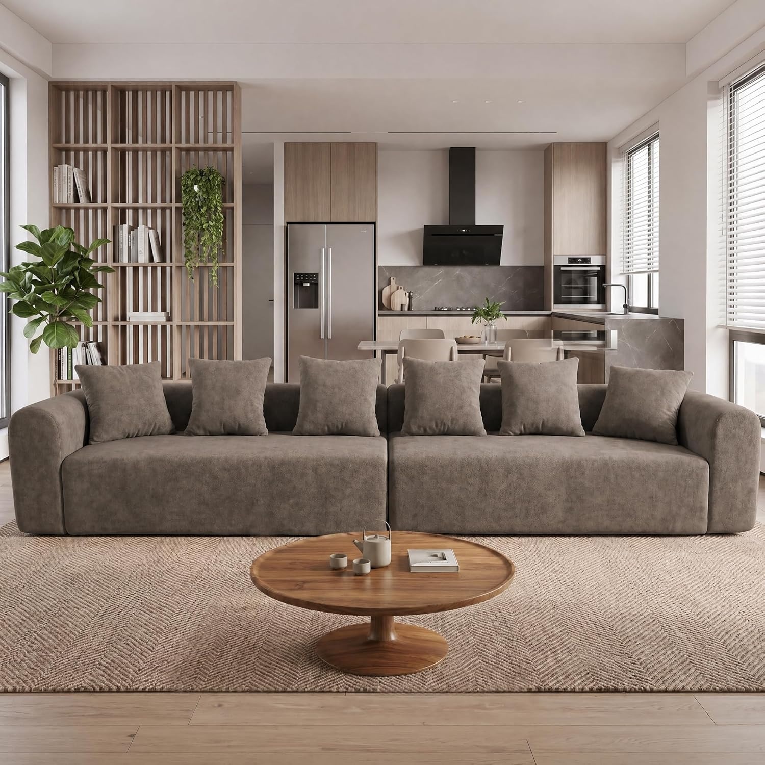 image:imageClaiks Pebble Boneless Couch 71 Chaise Longue Modular Sectional Sofa Deep Seat Couches for Living Room Soft Knitted Fabric for Apartment Bedroom No Assembly RequiredBeigeLight Grey