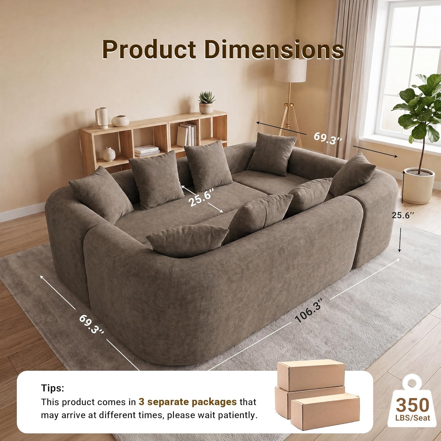 image:imageClaiks Pebble Boneless Couch 71 Chaise Longue Modular Sectional Sofa Deep Seat Couches for Living Room Soft Knitted Fabric for Apartment Bedroom No Assembly RequiredBeigeLight Grey