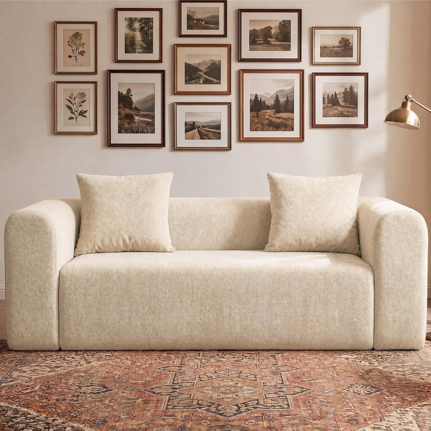 image:imageClaiks Pebble Boneless Couch 71 Chaise Longue Modular Sectional Sofa Deep Seat Couches for Living Room Soft Knitted Fabric for Apartment Bedroom No Assembly RequiredBeigeBeige