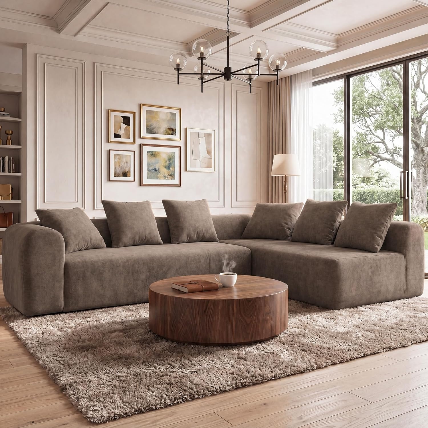 image:imageClaiks Pebble Boneless Couch 71 Chaise Longue Modular Sectional Sofa Deep Seat Couches for Living Room Soft Knitted Fabric for Apartment Bedroom No Assembly RequiredBeigeLight Grey