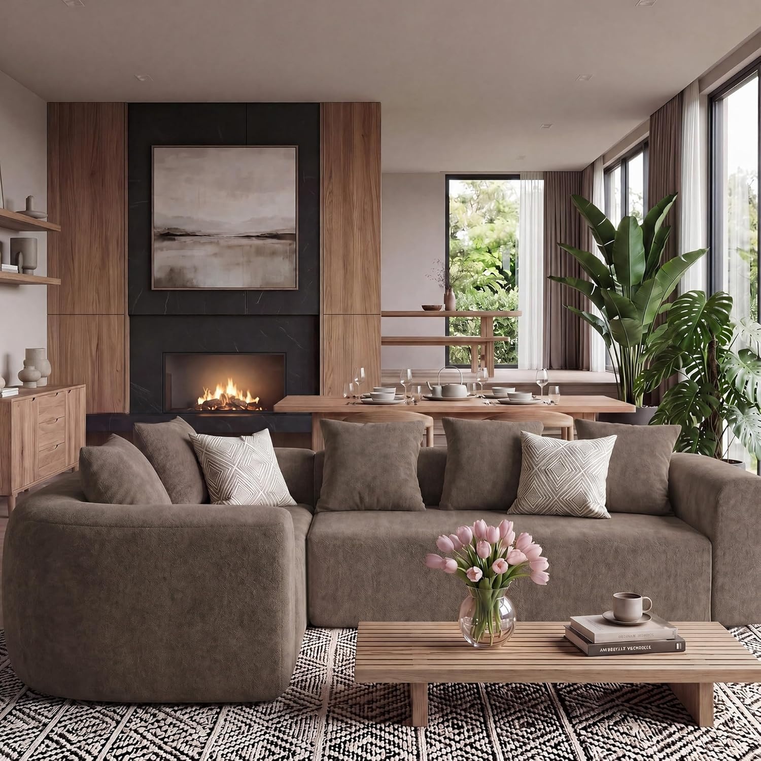image:imageClaiks Pebble Boneless Couch 71 Chaise Longue Modular Sectional Sofa Deep Seat Couches for Living Room Soft Knitted Fabric for Apartment Bedroom No Assembly RequiredBeigeLight Grey