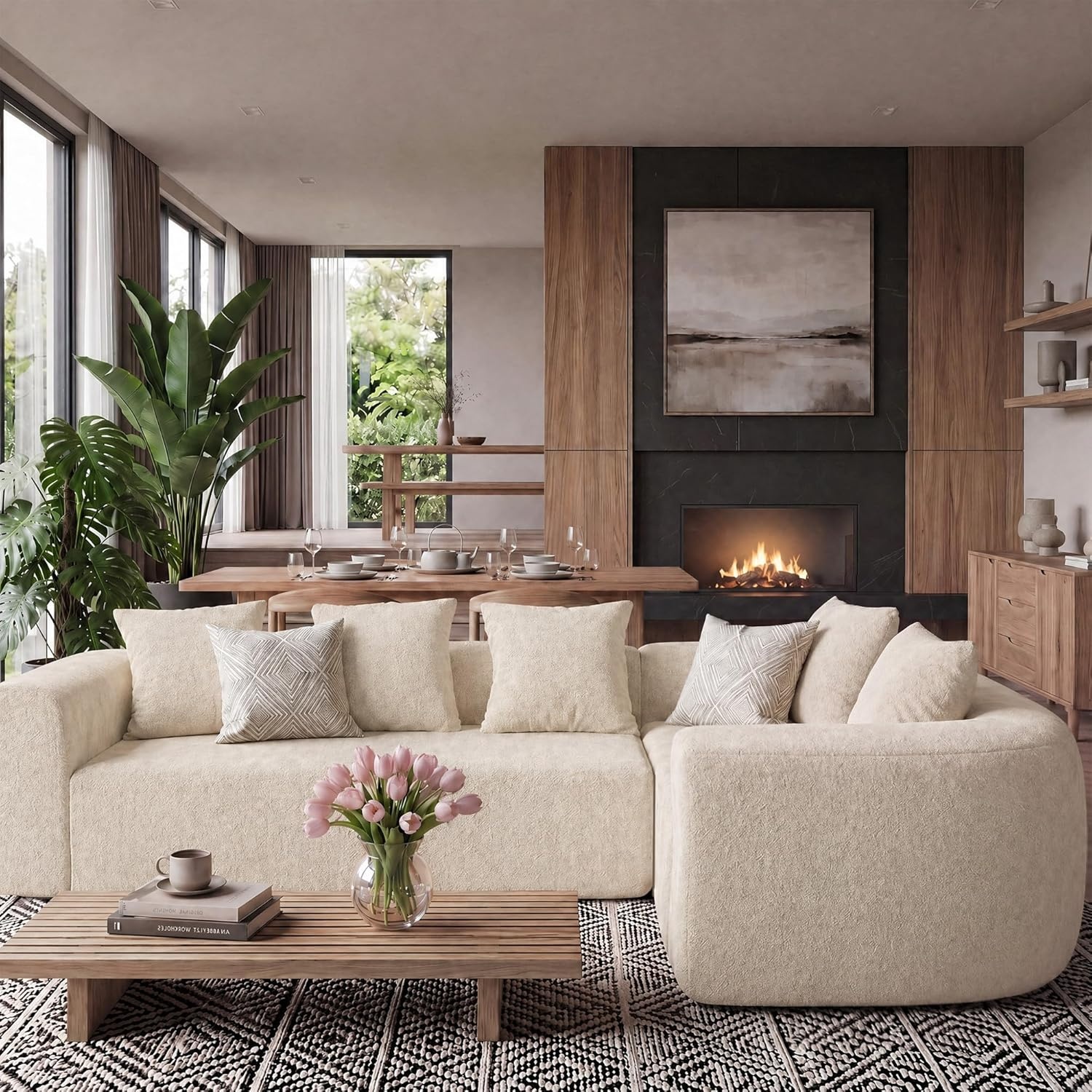 image:imageClaiks Pebble Boneless Couch 71 Chaise Longue Modular Sectional Sofa Deep Seat Couches for Living Room Soft Knitted Fabric for Apartment Bedroom No Assembly RequiredBeigeBeige