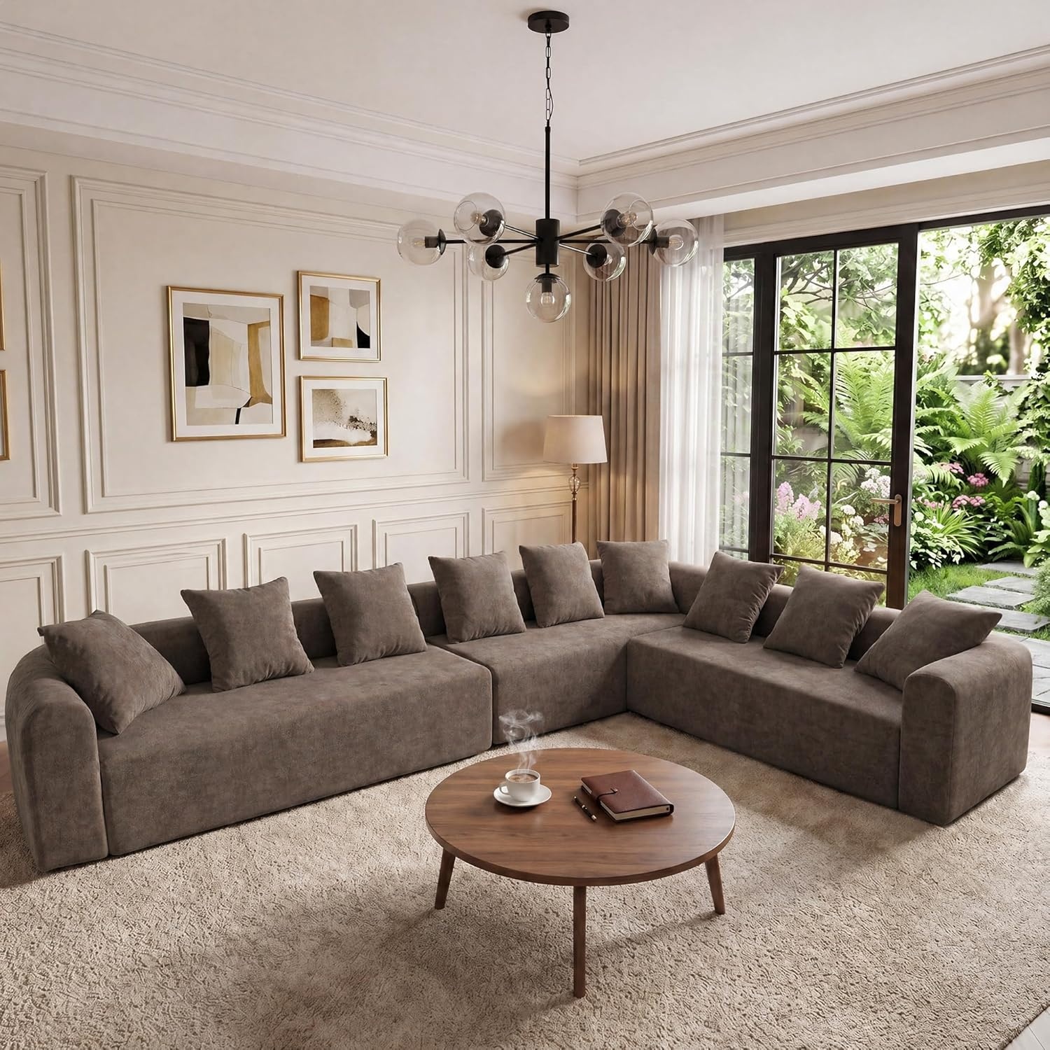 image:imageClaiks Pebble Boneless Couch 71 Chaise Longue Modular Sectional Sofa Deep Seat Couches for Living Room Soft Knitted Fabric for Apartment Bedroom No Assembly RequiredBeigeLight Grey