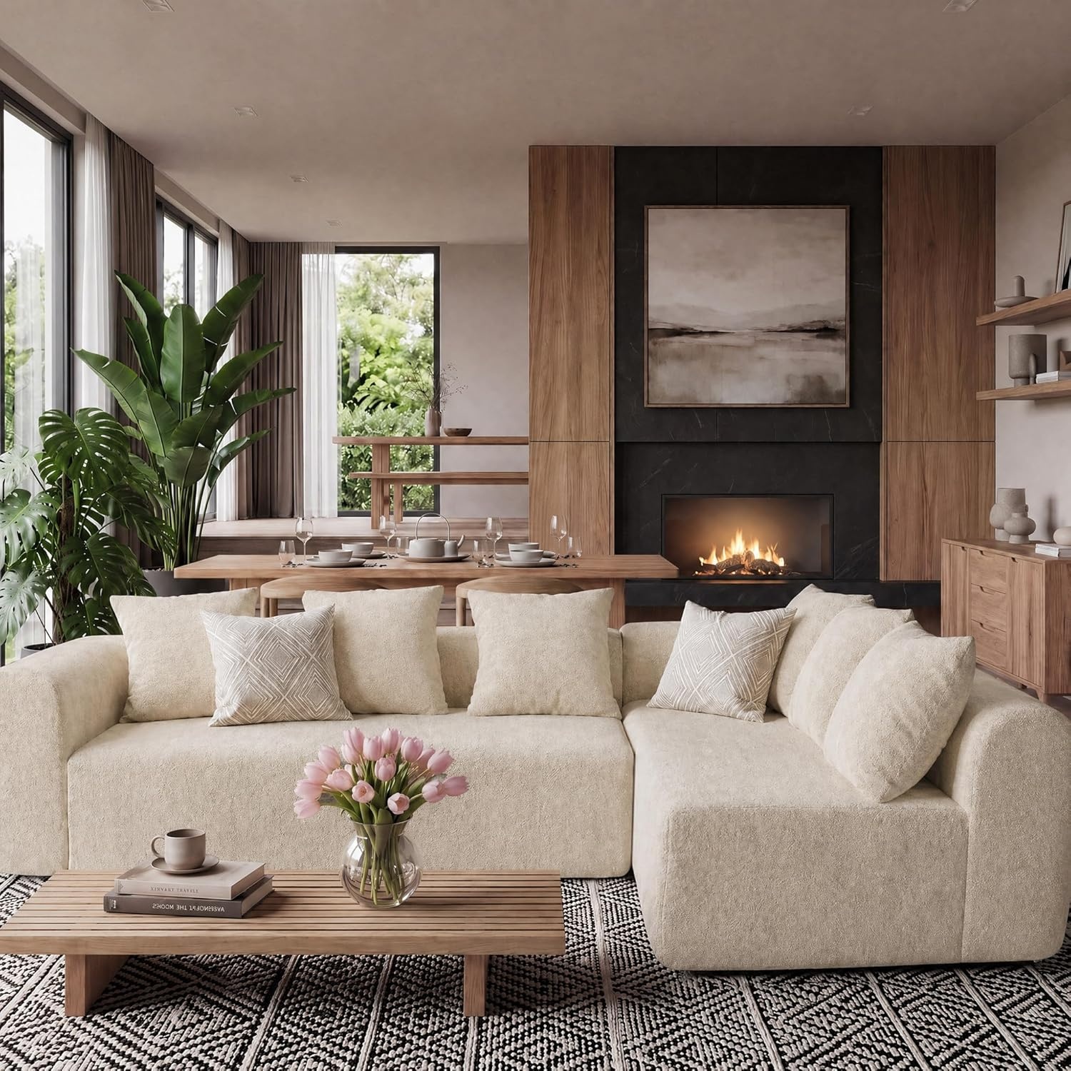 image:imageClaiks Pebble Boneless Couch 71 Chaise Longue Modular Sectional Sofa Deep Seat Couches for Living Room Soft Knitted Fabric for Apartment Bedroom No Assembly RequiredBeigeBeige